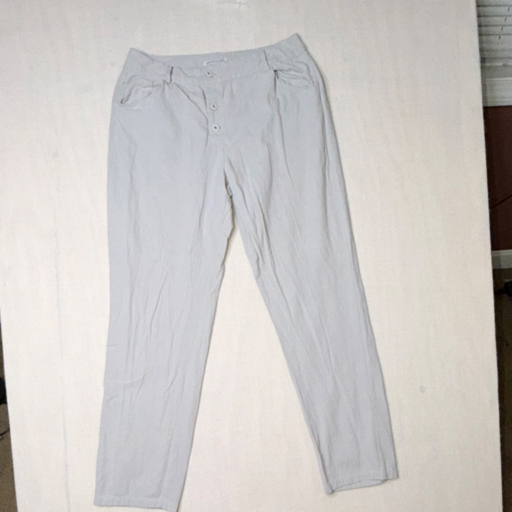 MISSLOOK Women's Beige Button Front Straight Leg Flat Front Pants Pockets 27"